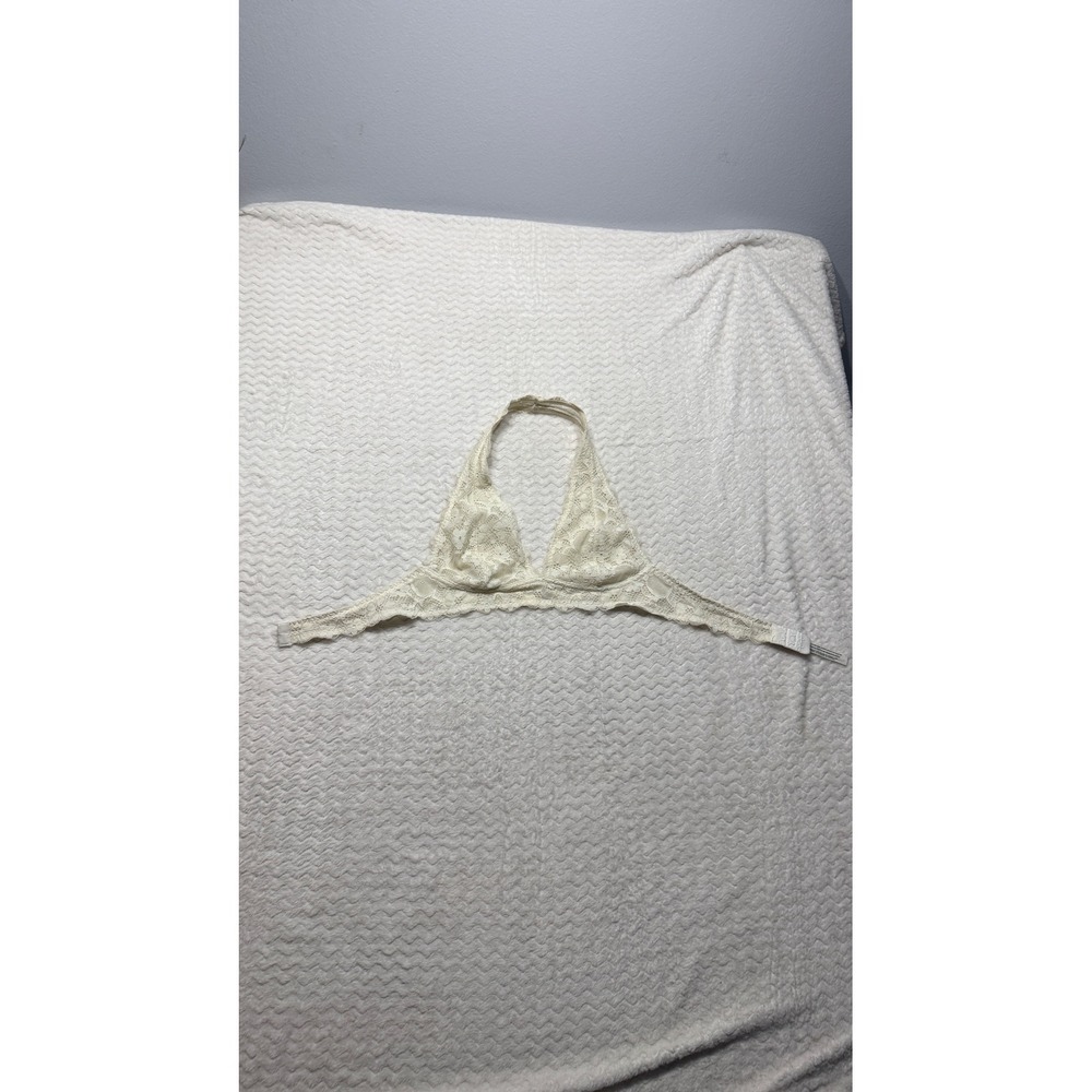 Intimately Free People Ivory Floral Lace Halter Bralette Scalloped Plunge 4622